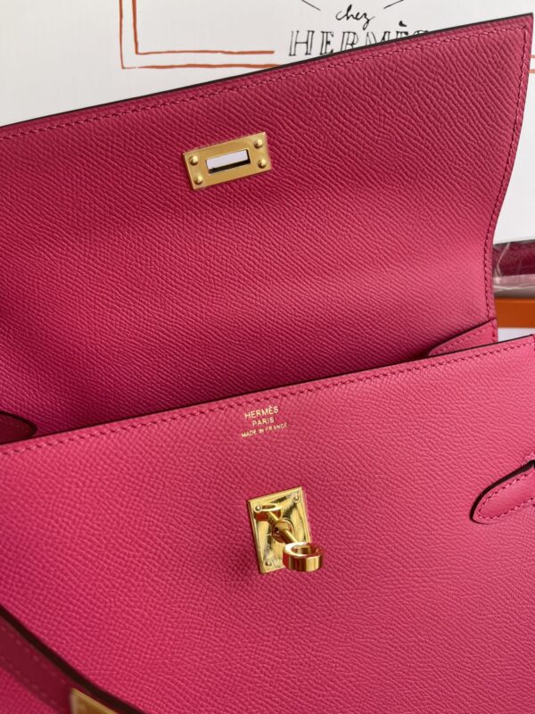 Hermes Kelly Pochette Handbag - Rose Red - Image 4