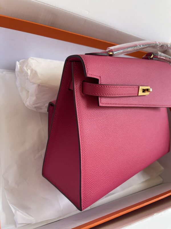 Hermes Kelly Pochette Handbag - Rose Red - Image 5