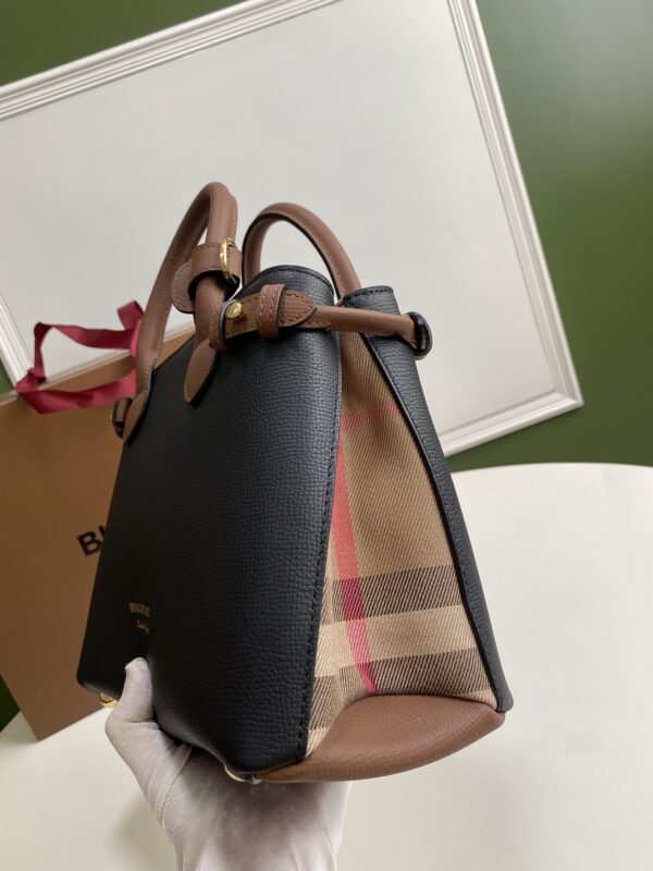 Burberry Banner Tote House Plaid Medium Handbag - Black - Image 3