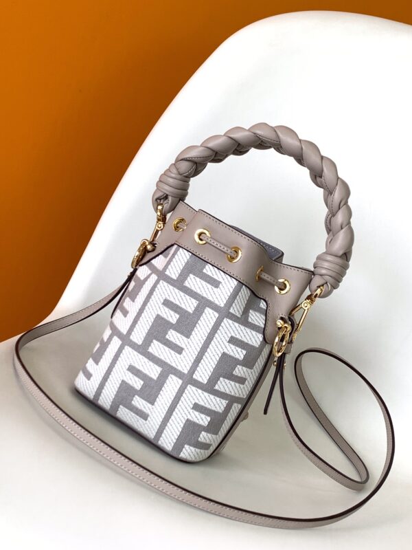 Fendi Mon Tresor Mini FF Embroidered Bucket Bag - Gray - Image 5