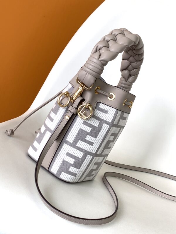 Fendi Mon Tresor Mini FF Embroidered Bucket Bag - Gray - Image 4