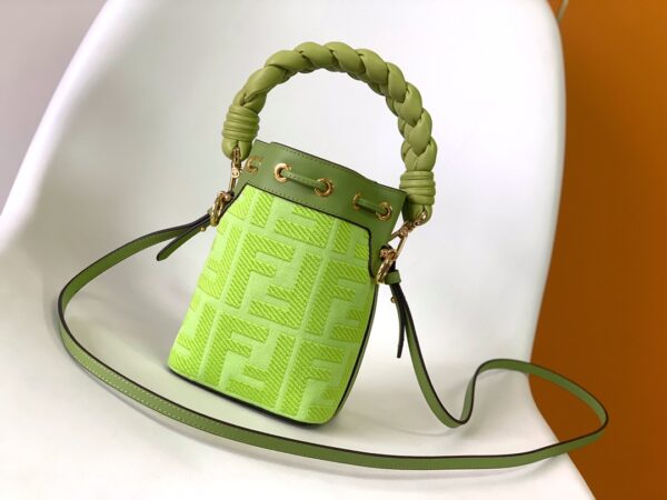 Fendi Mon Tresor Mini FF Embroidered Bucket Bag - Green - Image 5