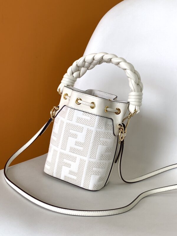 Fendi Mon Tresor Mini FF Embroidered Bucket Bag - White - Image 5