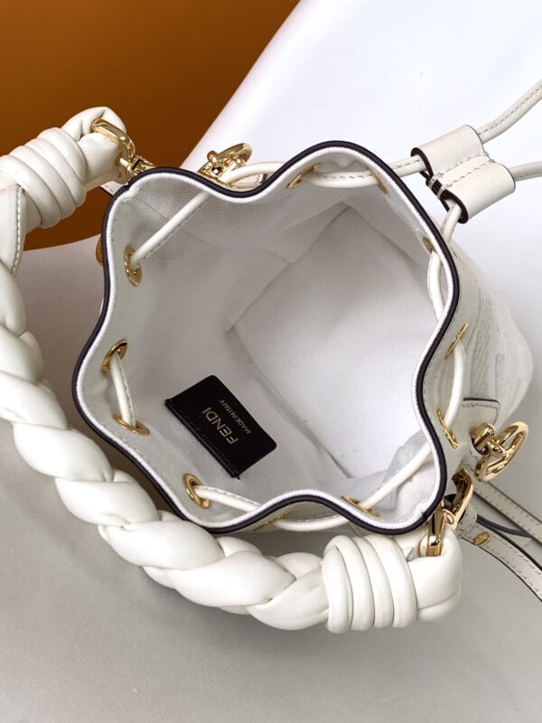 Fendi Mon Tresor Mini FF Embroidered Bucket Bag - White - Image 2