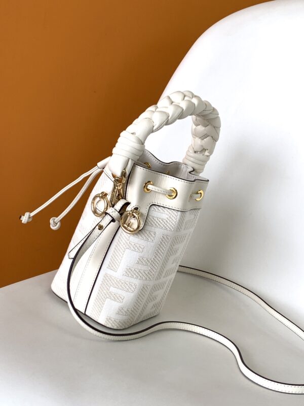 Fendi Mon Tresor Mini FF Embroidered Bucket Bag - White - Image 4