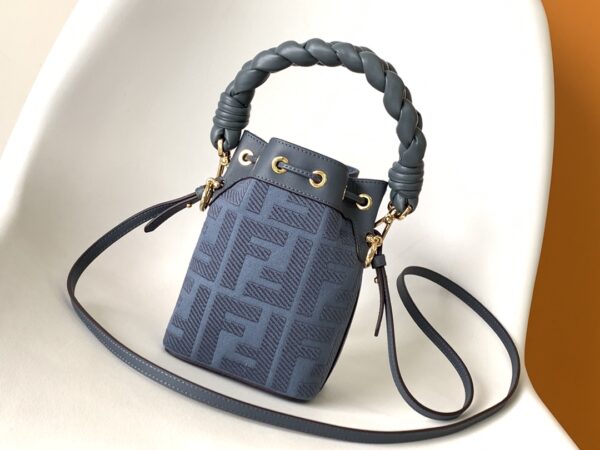 Fendi Mon Tresor Mini FF Embroidered Bucket Bag - Blue - Image 5