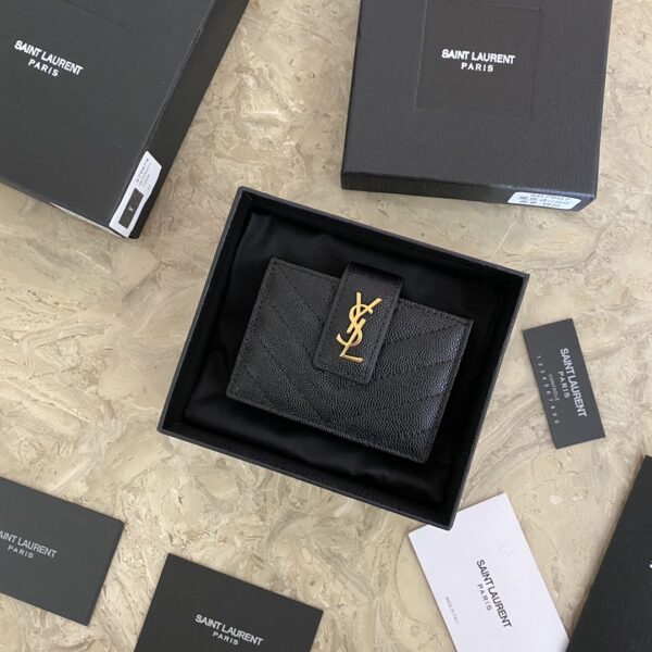 YSL Caviar Card Holder - Black (Golden) - Image 2