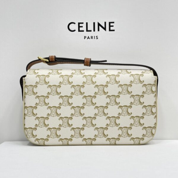 Celine Triomphe Shiny Cow Leather Shoulder Bag - White - Image 4