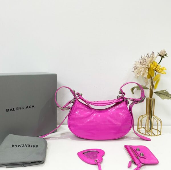 Balenciaga Le Cagole Half-Moon Small Armpit Dumpling Bag - Rose Red - Image 5