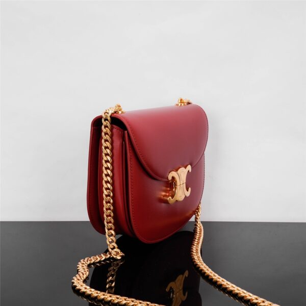 Celine Teen Besace Triomphe Glossy Cow Leather Chain Handbag - Red - Image 5