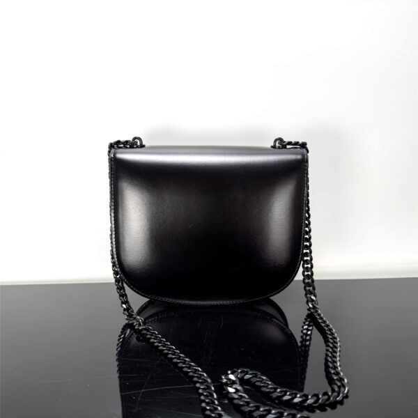 Celine Teen Besace Triomphe Glossy Cow Leather Chain Handbag - Black - Image 4