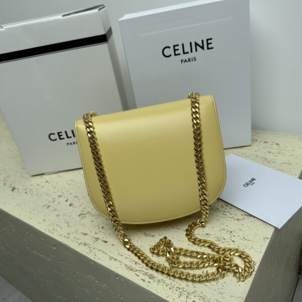 Celine Teen Besace Triomphe Glossy Cow Leather Chain Handbag - Cream - Image 4