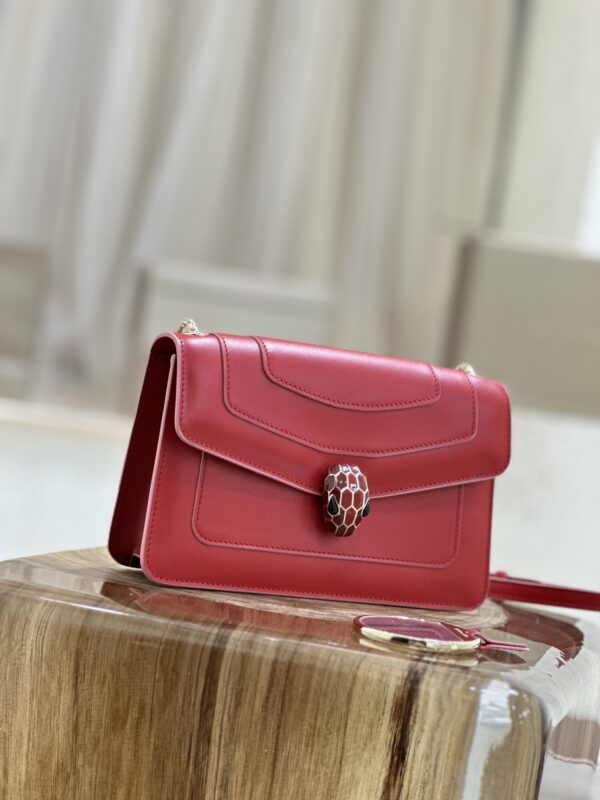 Bulgari Serpenti Forever Shoulder Bag - Bright Red With Burgundy - Image 4