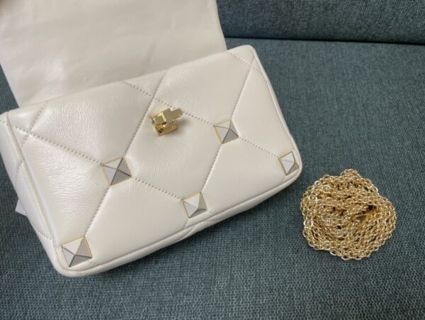 Valentino Enamel Large Stud Bag - White - Image 3